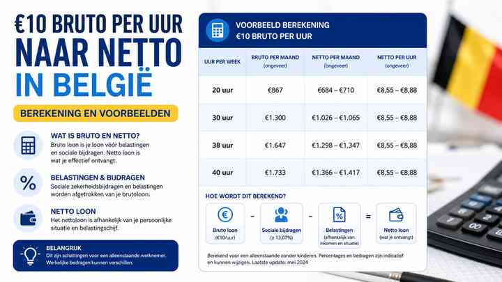 €10 bruto per uur naar netto in België: berekening en voorbeelden