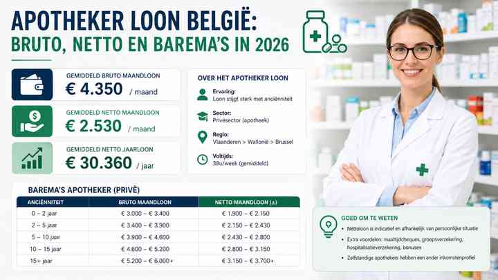 Apotheker loon België: bruto, netto en barema’s in 2026
